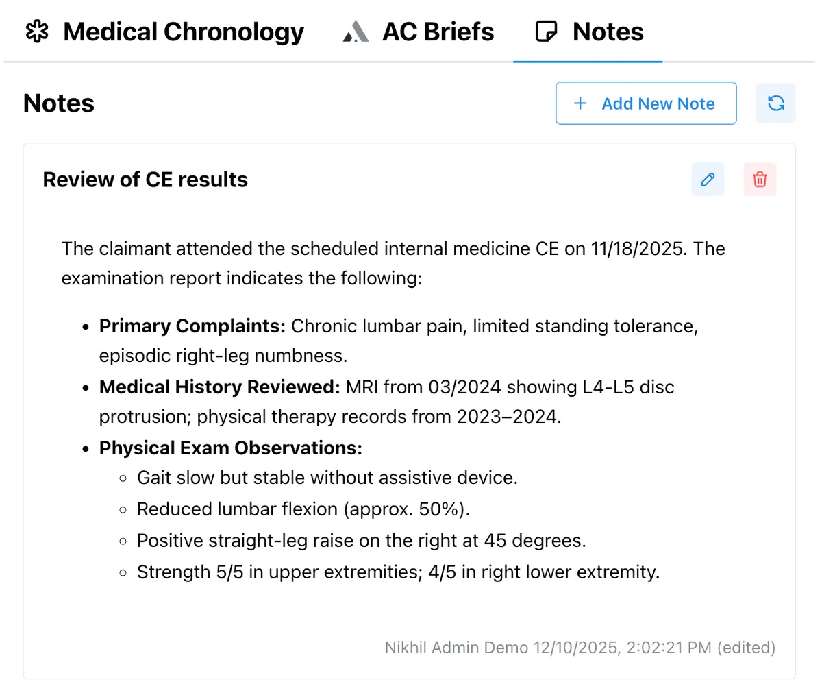 notes on medical chronology cases
