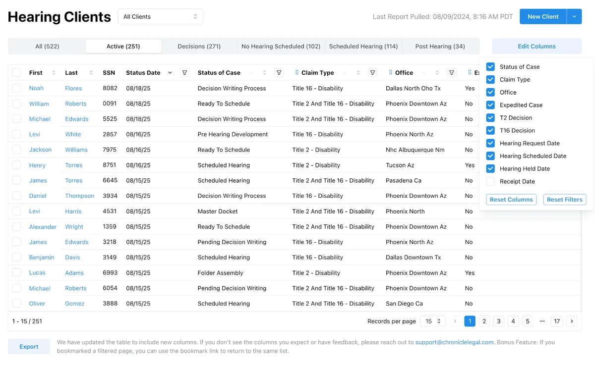 custom client list views in Chronicle