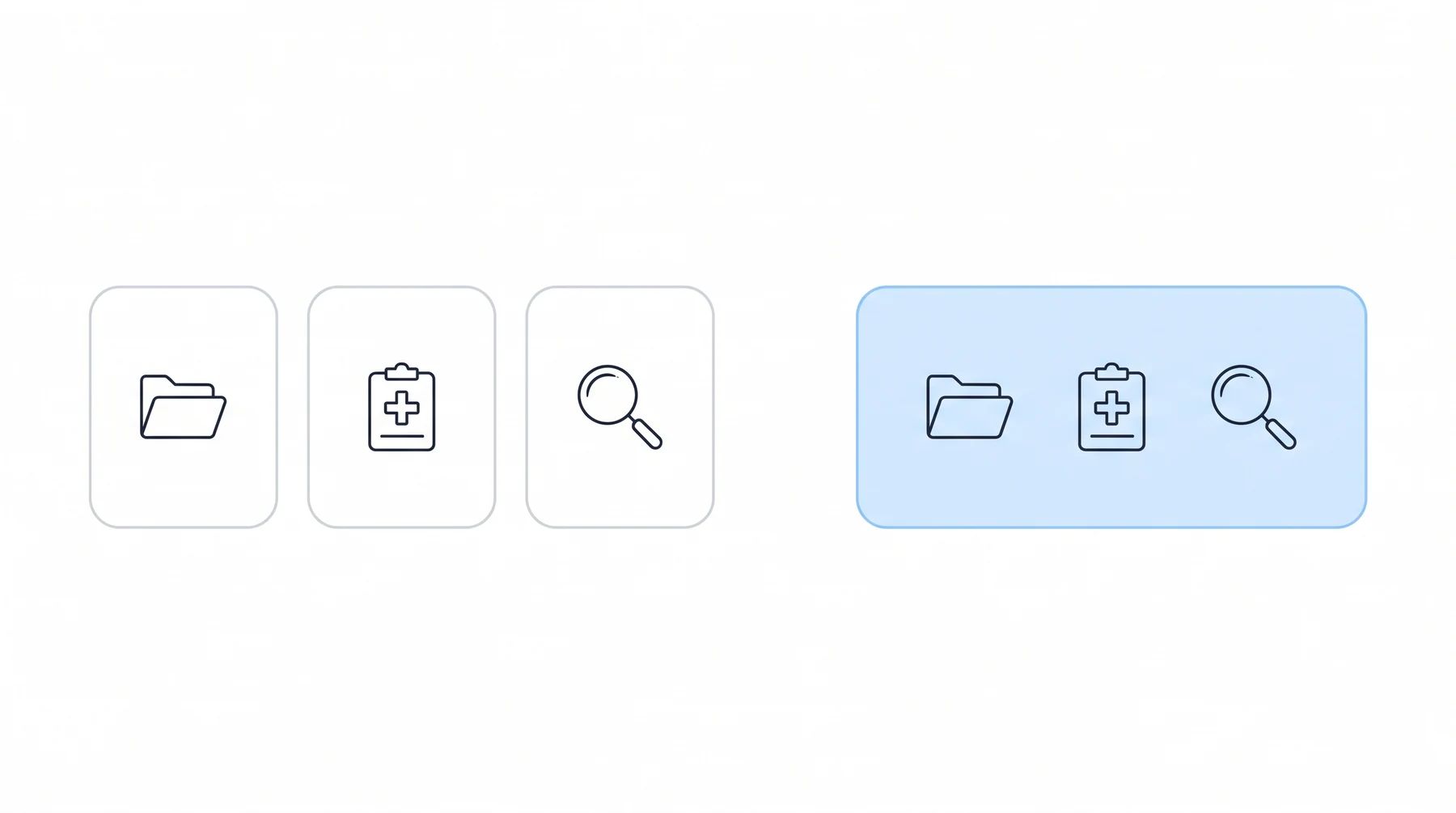 Three separate tool cards resolving into one combined case file