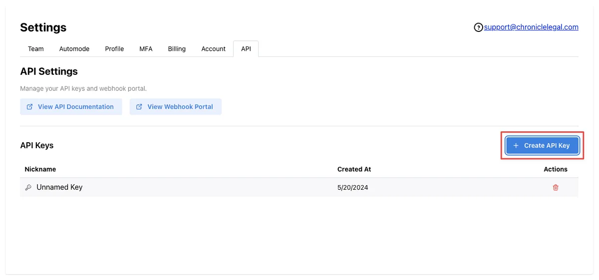 chronicle api key setup