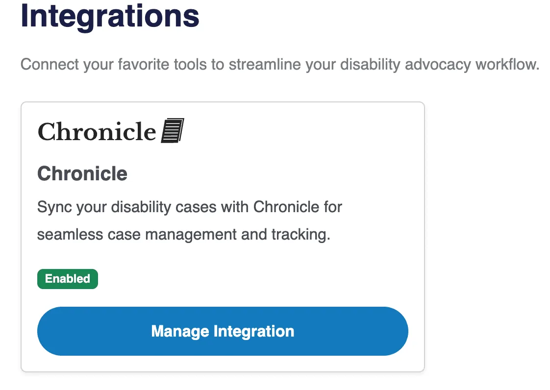 Chronicle integrations page on Benny