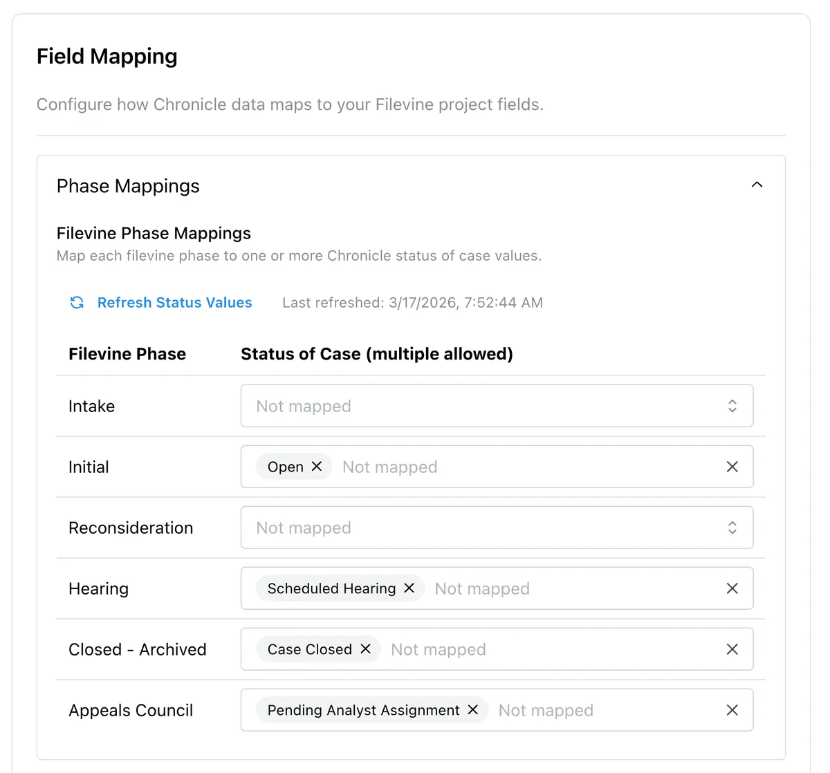 Filevine phase mappings