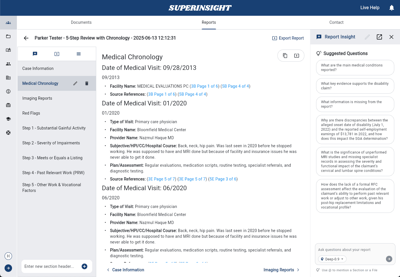 medical chronology example with superinsight