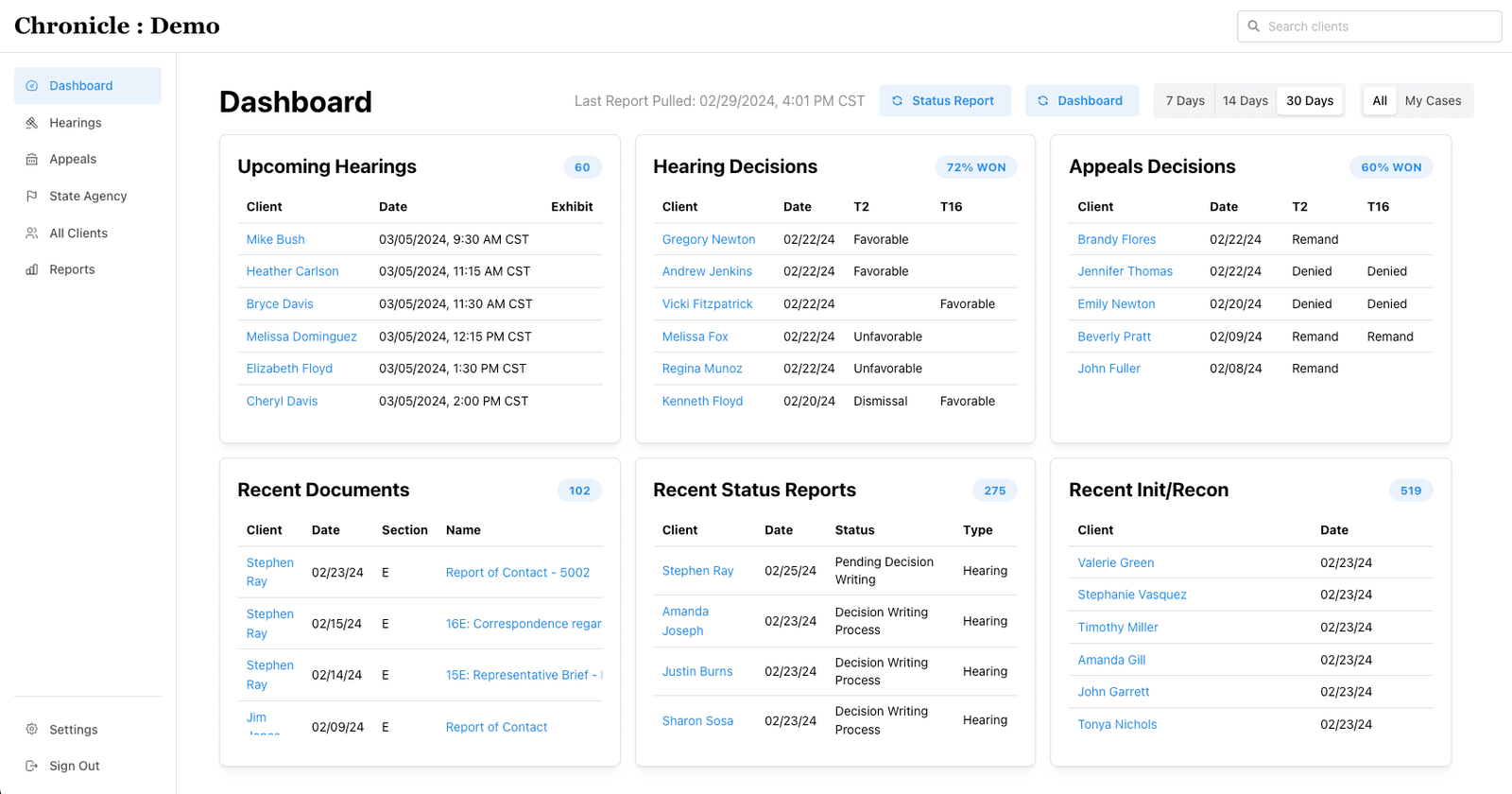 Chronicle February update with firm dashboard and hearing audio transcription features