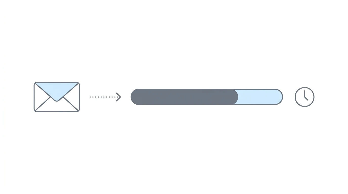 10-day function report window with envelope icon and segmented timeline showing days consumed by mail transit and detection lag vs available working time