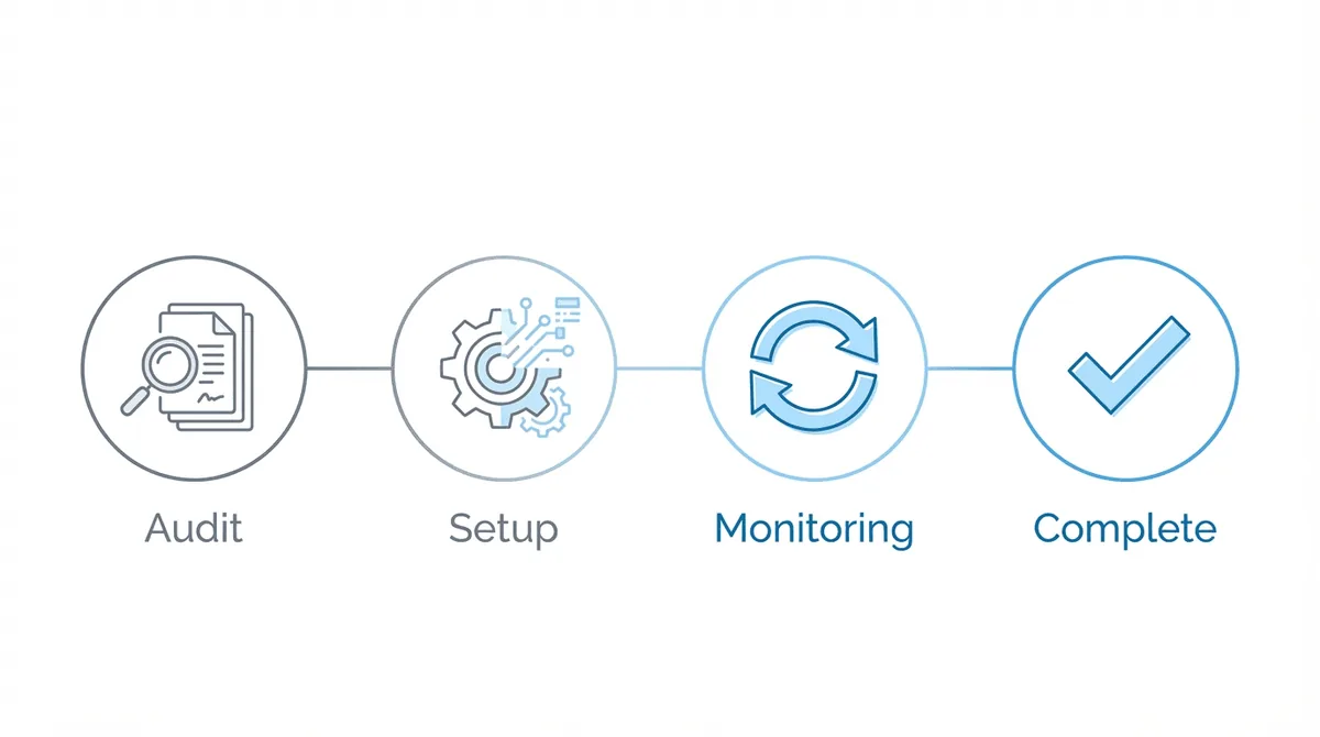 Four-week timeline progression from paper audit to full digital workflow, with milestone markers becoming increasingly digital from grey to Chronicle blue