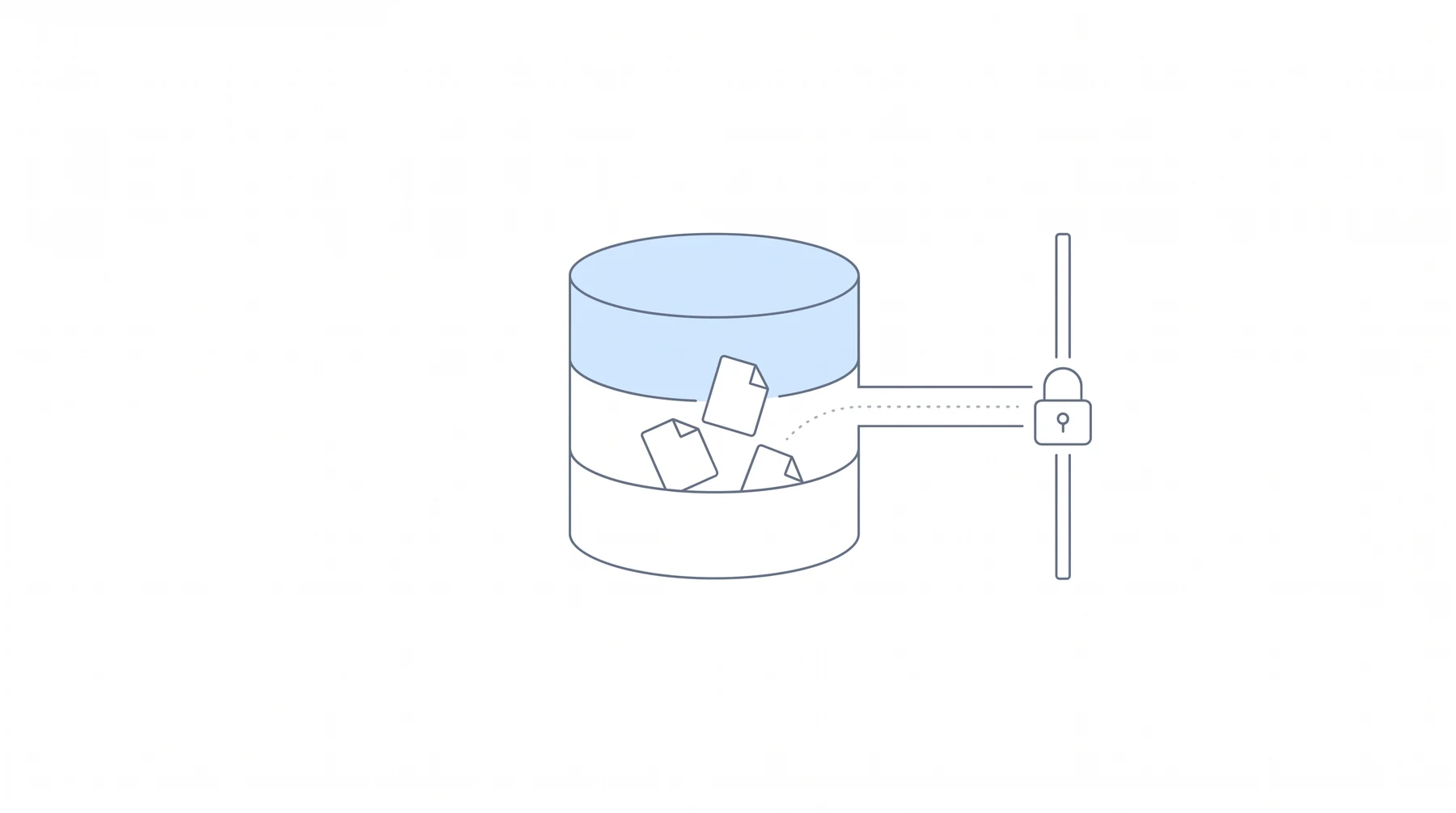 A data container with documents trapped inside and its export path closed off by a padlocked barrier