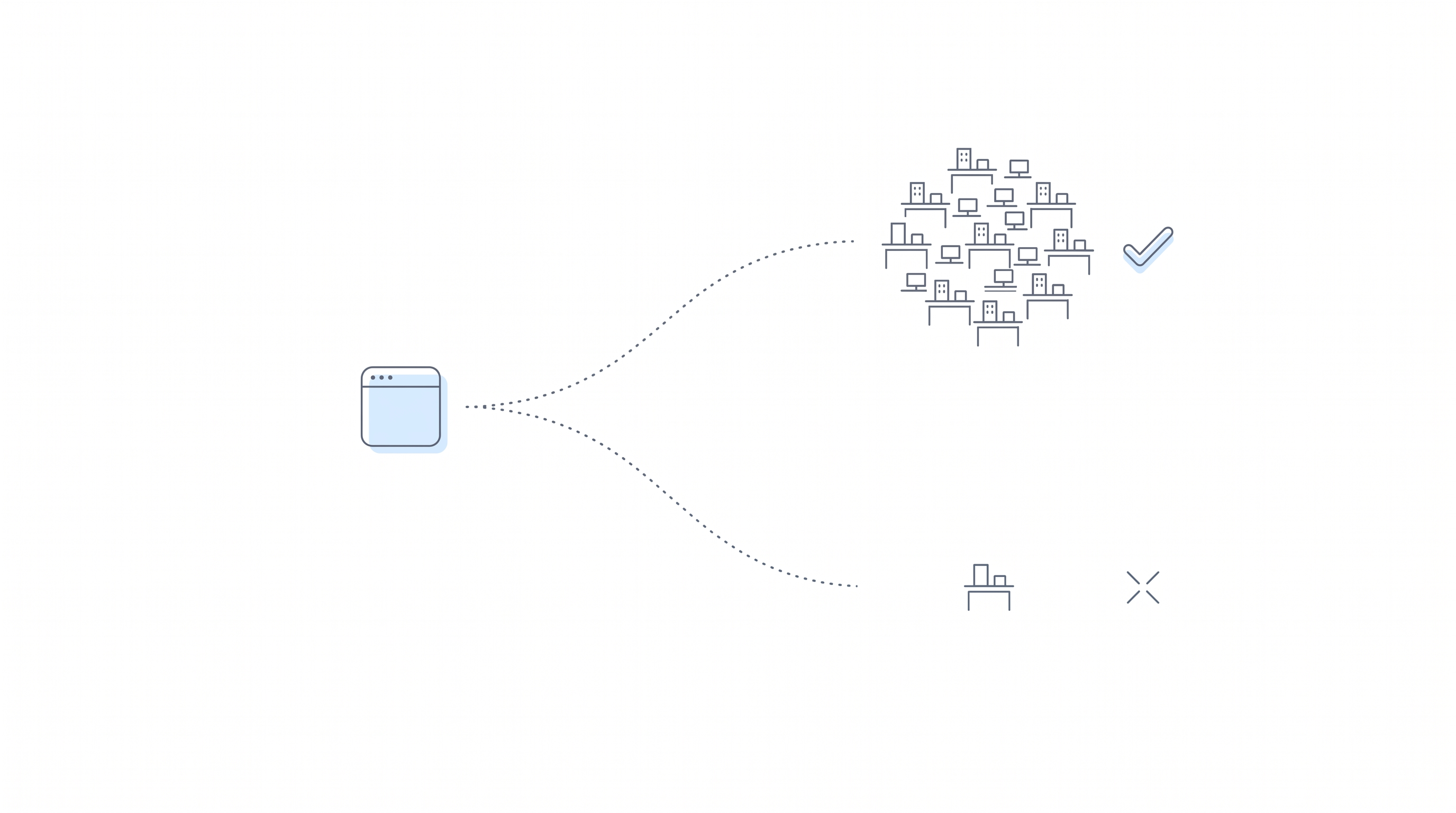 A single software tool with two diverging paths, one leading to a large multi-office firm marked with a check, the other to a solo practice marked with an x