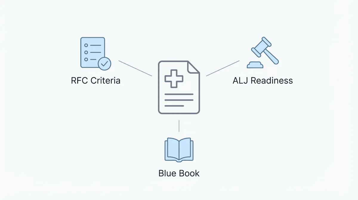 SSD evaluation criteria: RFC Criteria, Blue Book, and ALJ Readiness
