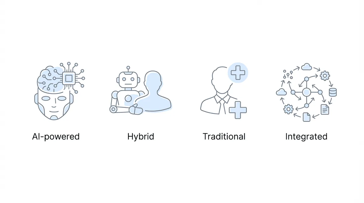 Four types of medical record review solutions: AI-powered, Hybrid, Traditional, and Integrated