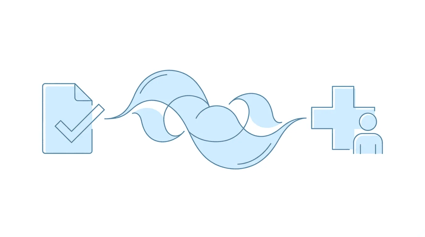 Case approval document connecting via wave to person with healthcare benefits