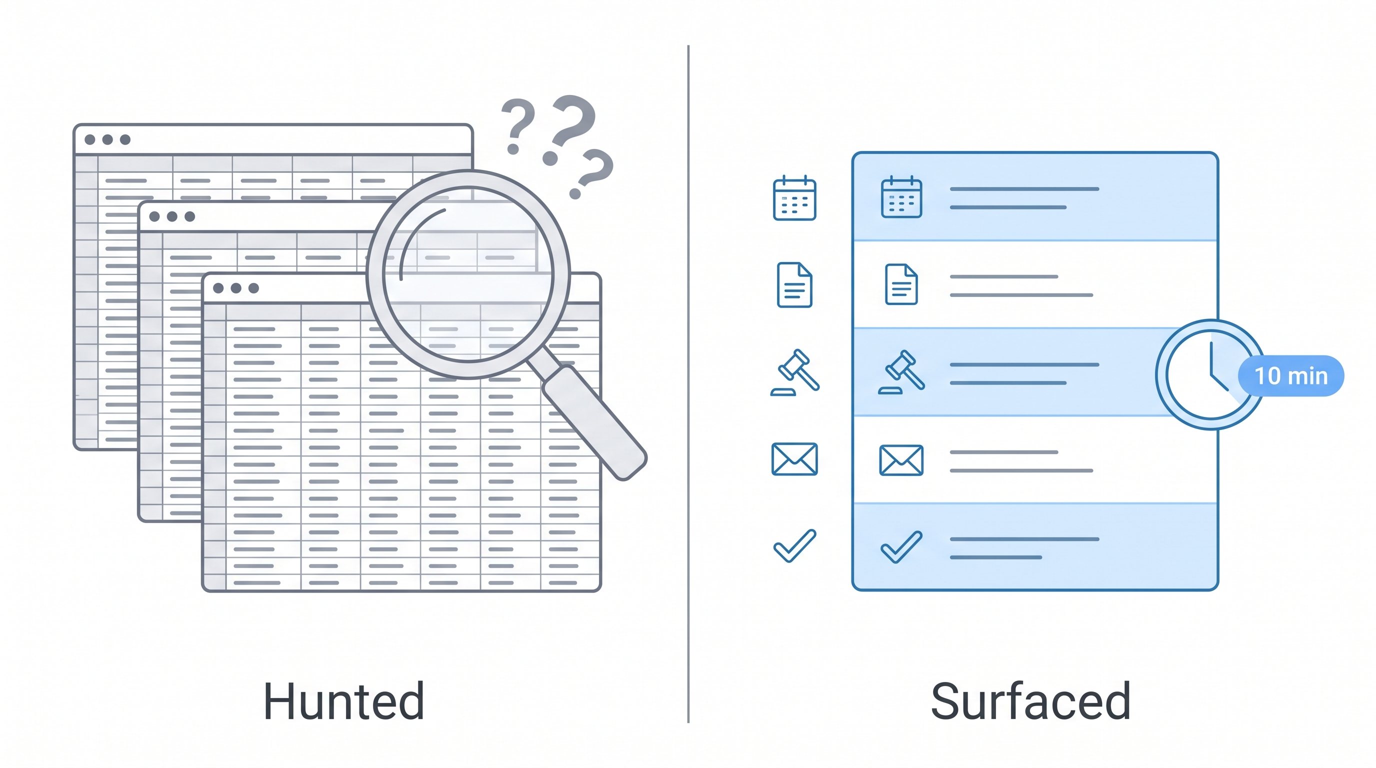 Hunting through stacked ERE spreadsheets versus a single notification list where each SSA event is one row