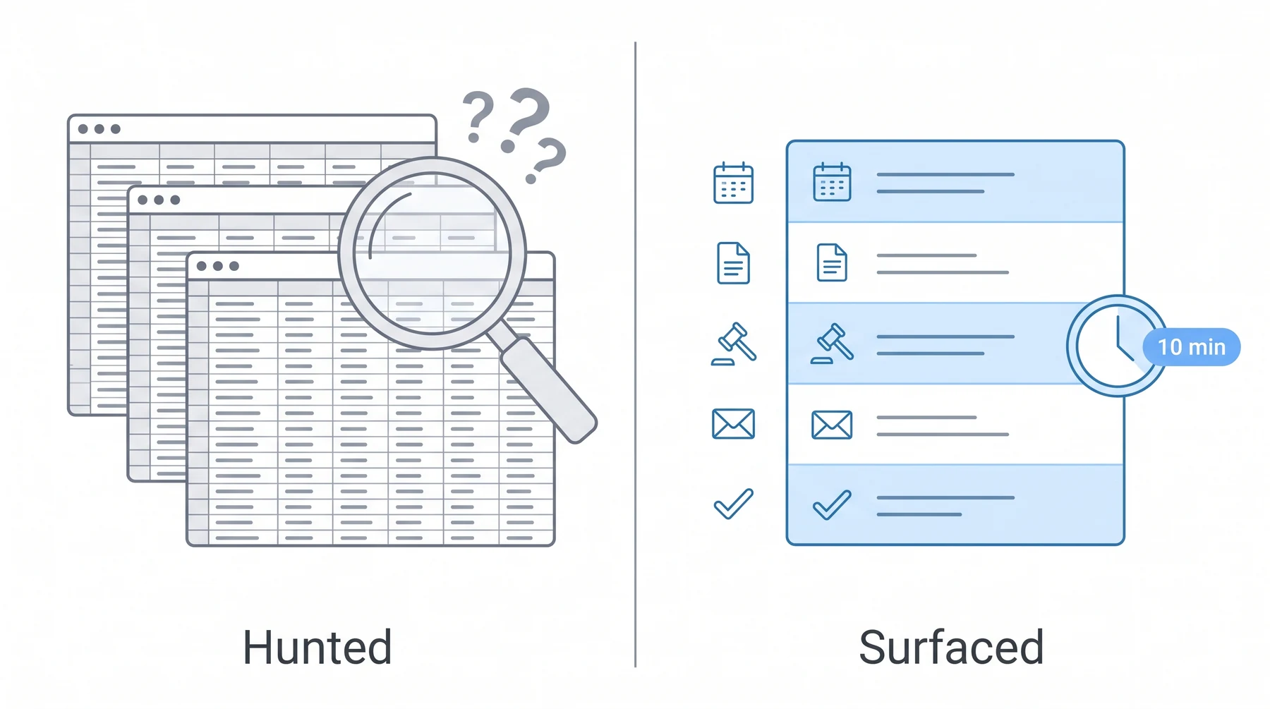 Hunting through stacked ERE spreadsheets versus a single notification list where each SSA event is one row