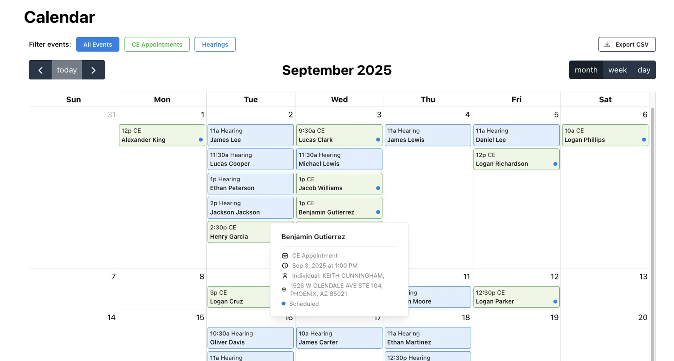Chronicle CE and Hearings calendar