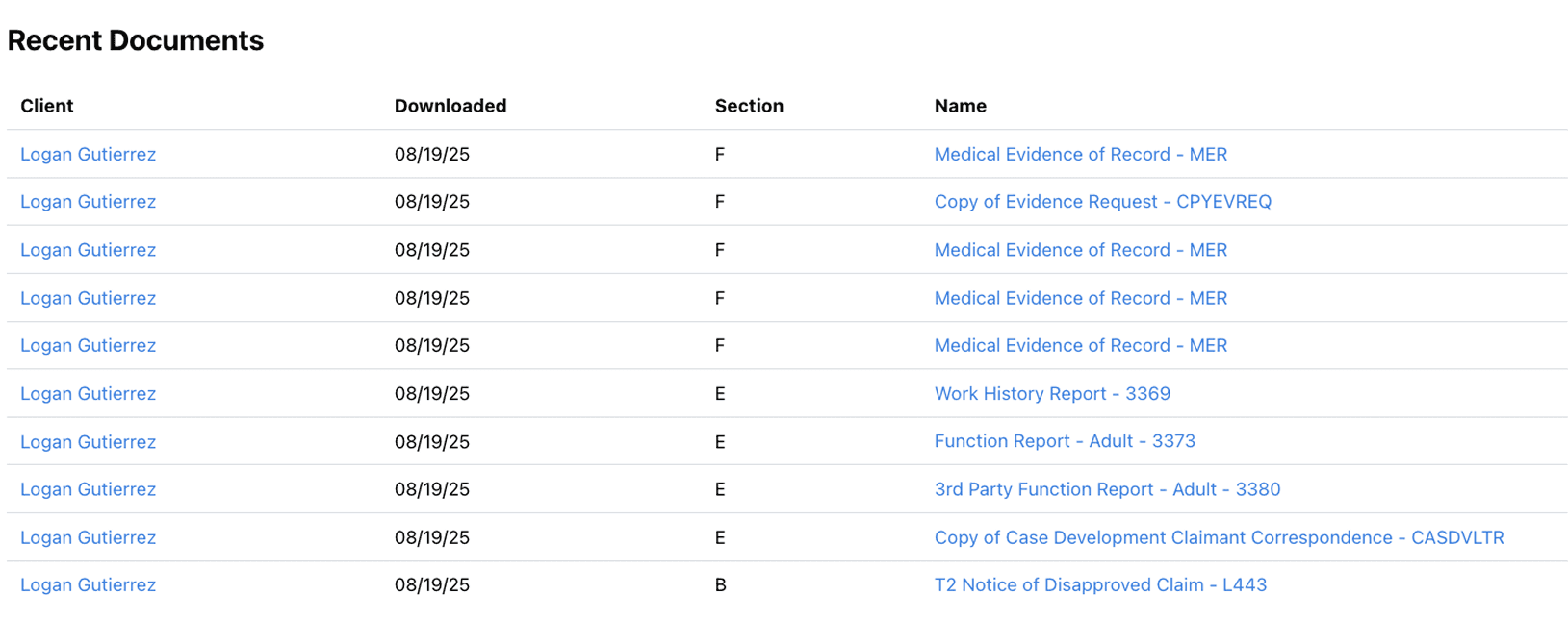 recent documents for ERE tracking