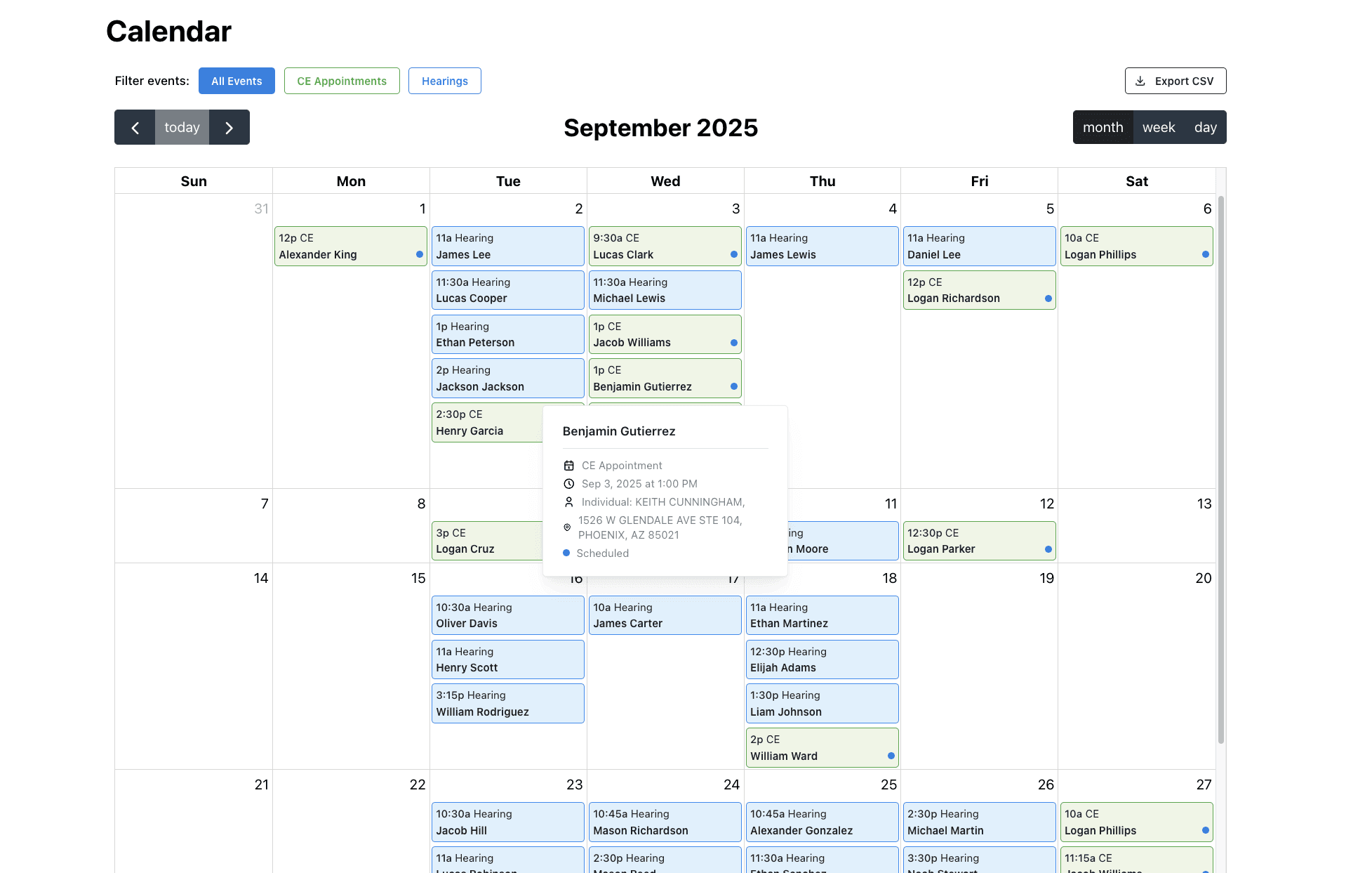 ERE CE and hearing events calendar software